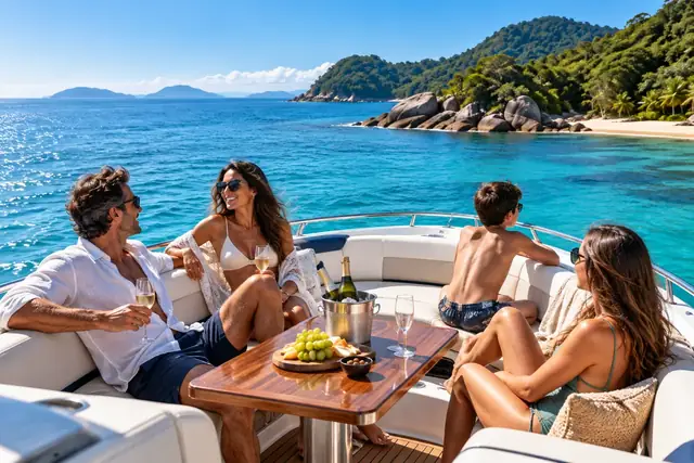 Grupo em passeio de barco compartilhado